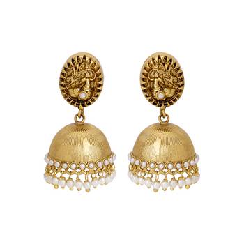 Gold Plated Royal Classic Peacock Designed Pearl Finished Jhumki 1