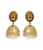 Gold Plated Royal Classic Peacock Designed Pearl Finished Jhumki