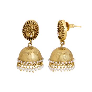 Gold Plated Royal Classic Peacock Designed Pearl Finished Jhumki 2