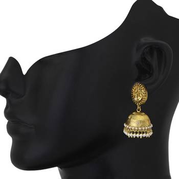 Gold Plated Royal Classic Peacock Designed Pearl Finished Jhumki 4