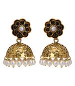 Gold Plated Black And White Pearl Finished Classical Filigree Jhumki