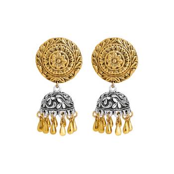 Gold Plated Antique Silver Finished Ethnic Jhumki 1