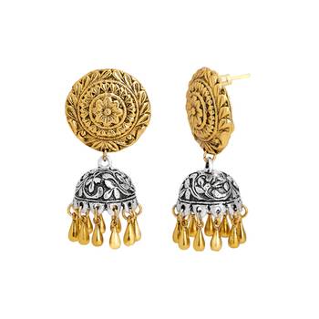 Gold Plated Antique Silver Finished Ethnic Jhumki 2