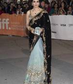 Black patch work velvet saree with blouse