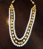 Kundan And Pearl Line Gold Plated Long Necklace
