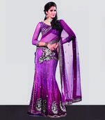 Purple embroidered net saree with blouse