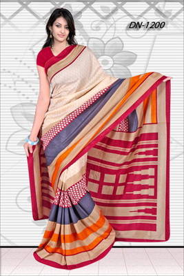 Multicolor printed art silk saree With Blouse 1