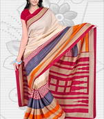 Multicolor printed art silk saree With Blouse