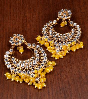 Yellow Stone and Kundan Embellished Designer Dangler Earrings 1