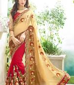 Cream and Red embroidered georgette saree With Blouse