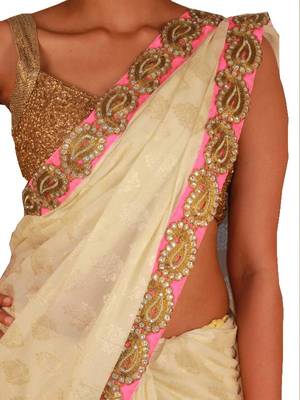 Sweta Sutariya's - Pearl white and Gold saree with kundan work border  2
