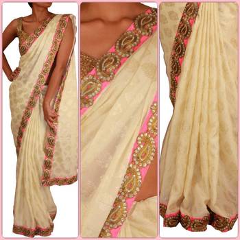 Sweta Sutariya's - Pearl white and Gold saree with kundan work border  4