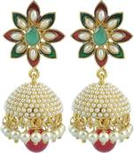 gold plated ruby pearl enamel jhumki earring