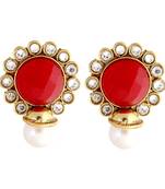 Red Stone Kundan Pearl Stud Earring