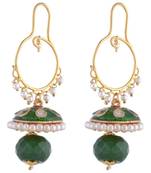 Gold Plated Kundan Enamel Green Meena Bali Earring
