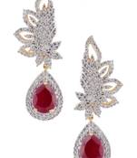 american diamond CZ ruby red leaf rhodium festive cluster earring