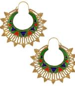 designer green meena large antique gold plated chaand bali earring