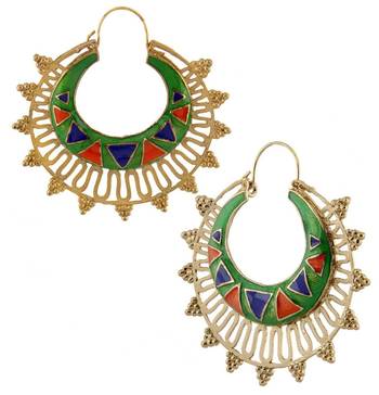 designer green meena large antique gold plated chaand bali earring 2