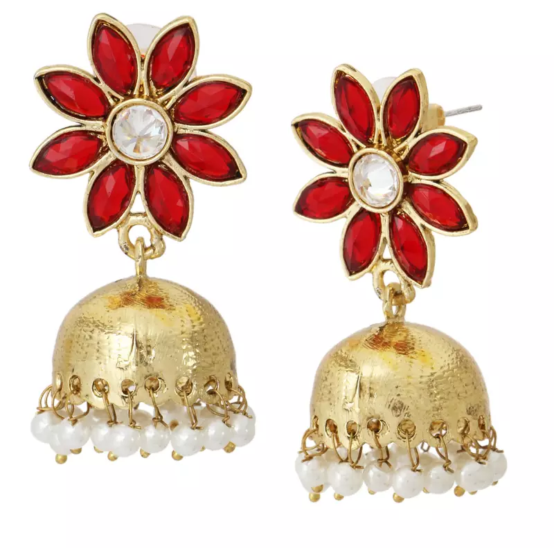 deep red floral 22k gold plated jhumki earring for women