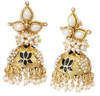 black meenakari lotus pearl jhumki earring for women 1