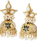 black meenakari lotus pearl jhumki earring for women
