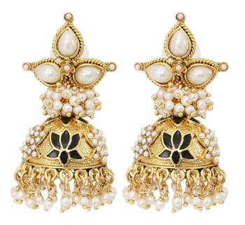 black meenakari lotus pearl jhumki earring for women 2