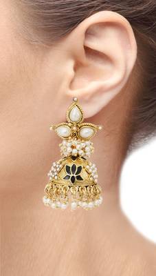 black meenakari lotus pearl jhumki earring for women 3
