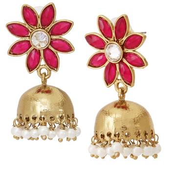 reddish pink  floral 22k gold plated jhumki earring for women 1