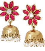 reddish pink  floral 22k gold plated jhumki earring for women