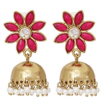 reddish pink  floral 22k gold plated jhumki earring for women 2