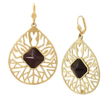 18k gold plated filigree black stone dangling earring for women 1