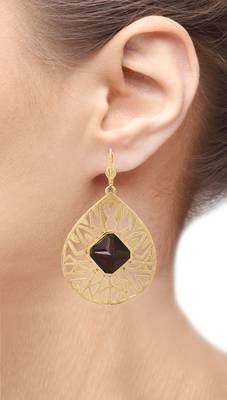 18k gold plated filigree black stone dangling earring for women 3