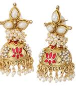red meenakari lotus pearl jhumki earring for women