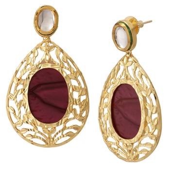18k Gold Plated Purple Mauve Stone Kundan Dangling Earring For Women 1