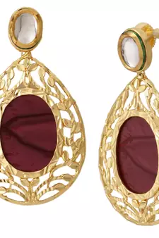 18k Gold Plated Purple Mauve Stone Kundan Dangling Earring For Women