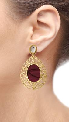 18k Gold Plated Purple Mauve Stone Kundan Dangling Earring For Women 2