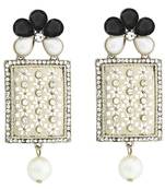 Designer American Diamond Black Pearl Rhodium Long Earring for Women