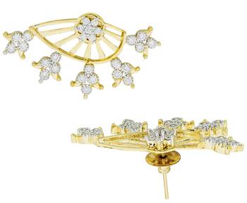 Tri Flower 18K Gold Plated Ear Cuff Jacket Pair Stud Earring for Women 1