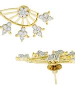Tri Flower 18K Gold Plated Ear Cuff Jacket Pair Stud Earring for Women