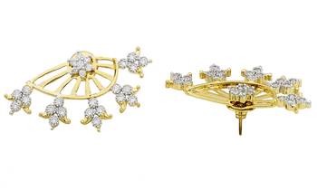 Tri Flower 18K Gold Plated Ear Cuff Jacket Pair Stud Earring for Women 2