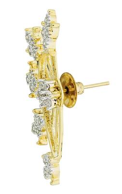 Tri Flower 18K Gold Plated Ear Cuff Jacket Pair Stud Earring for Women 3