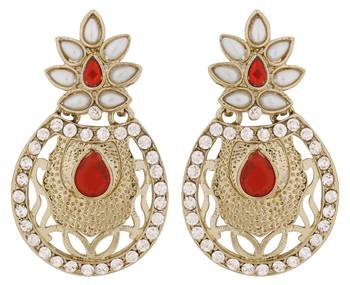 Flower Filigree Antique Rhodium Pearl Red Earring for Women 1