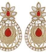 Flower Filigree Antique Rhodium Pearl Red Earring for Women