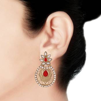 Flower Filigree Antique Rhodium Pearl Red Earring for Women 3