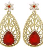 Pear Flower Filigree Antique Rhodium Pearl Red Earring for Women