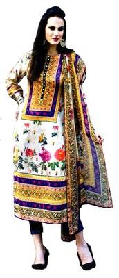 White Satin  Unstitched Salwar With Dupatta 1