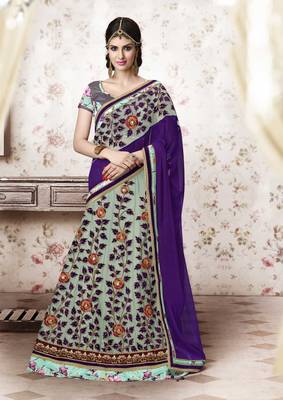 Sea Green embroidered Net and Printed Silk unstitched navratri-lehenga-chaniya-choli 1