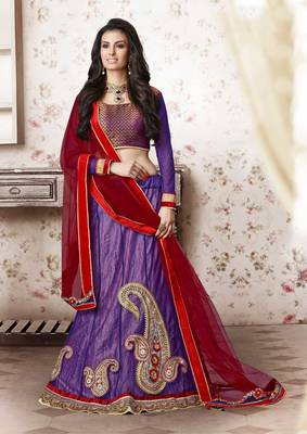 Purple Embroidered Net Unstitched Navratri  Lehenga  Chaniya  Choli 1