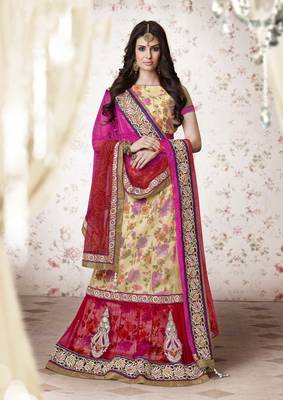Cream and Red embroidered Net unstitched navratri-lehenga-chaniya-choli 1