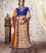 Cream Embroidered Net And Dew Drop Unstitched Navratri Lehenga Chaniya Choli